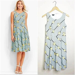 Talbots Fit Flare Floral Stripe Dress Size 2